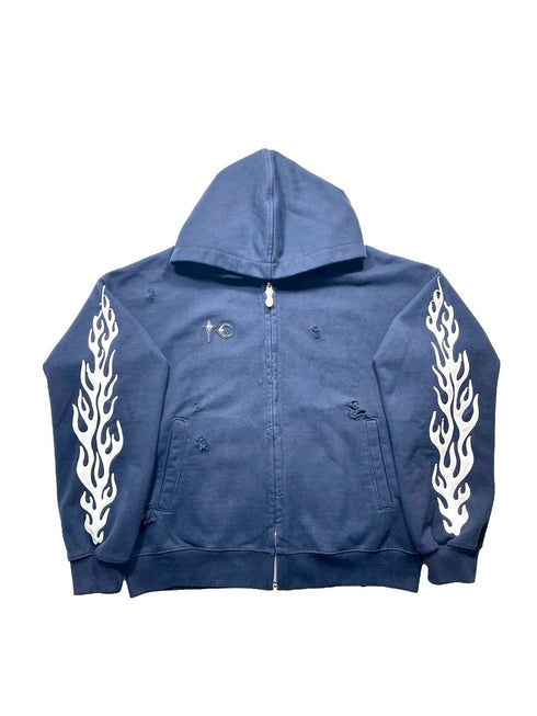 Leather Fleme Hoodie Zip Up
